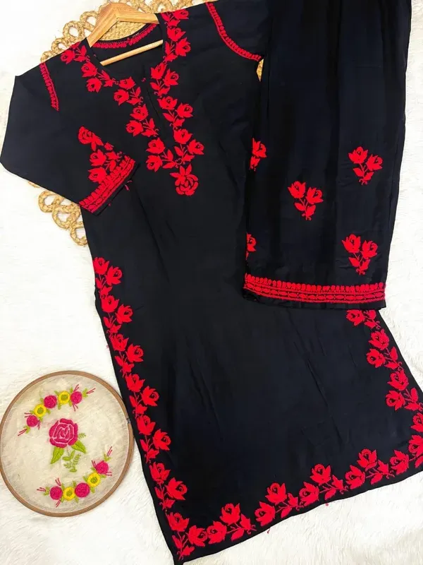 Black_Red_Chikankari_Coloured_Thread_Kurta_Set