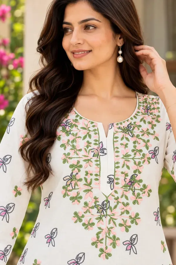 White_Stlylish_Printed_Pure_Cotton_Kurta_And_Plazzo_Set