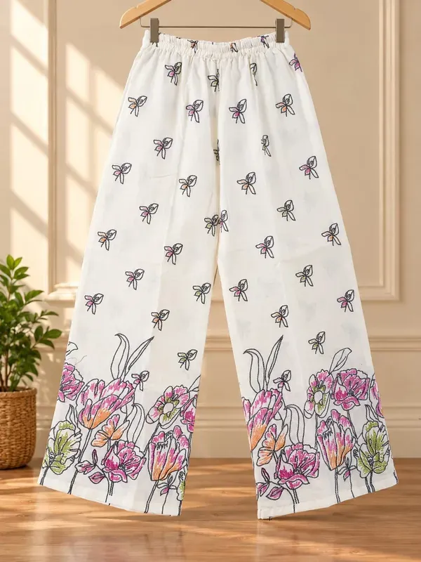 White_Stlylish_Printed_Pure_Cotton_Kurta_And_Plazzo_Set