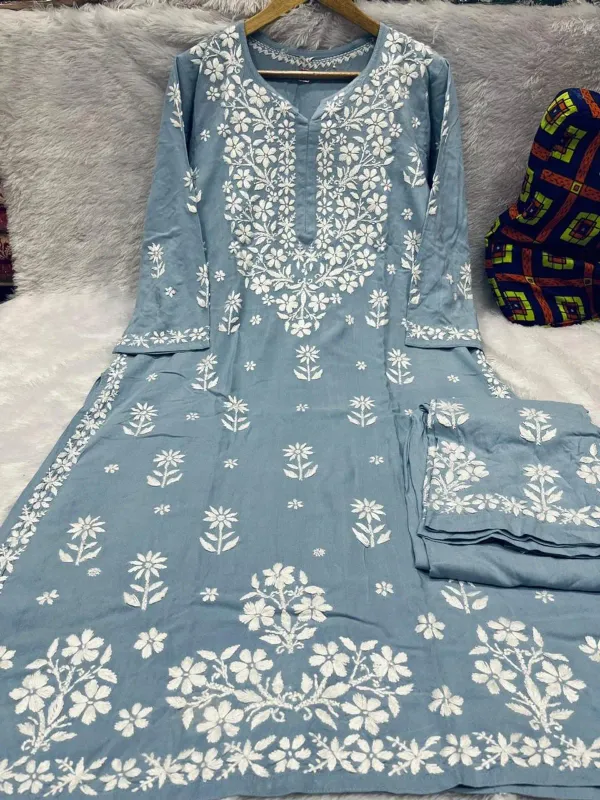 Grey_Elegance_Chikankari_Reyon_Kurta_And_Palazzo_Set