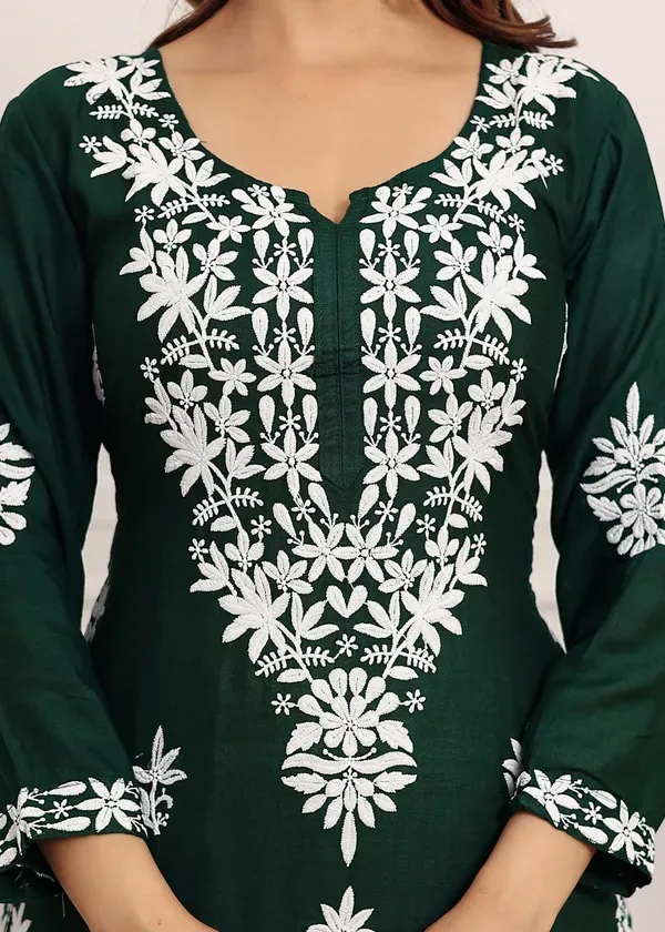 Green_Elegant_Chikankari_Below_Knee_Length_Kurti_Plazo_Set_Perfect_For_All