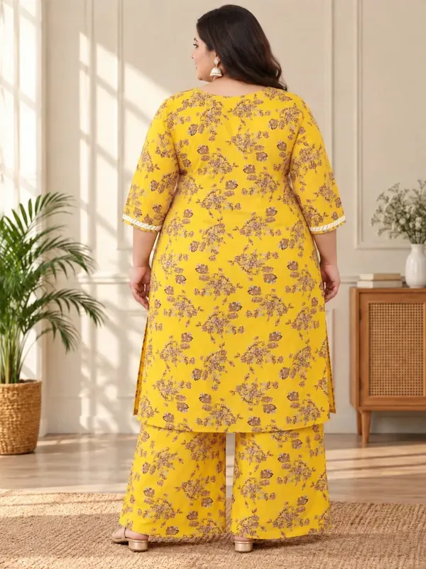 Yellow_Cotton_Printed_Chikankari_Kurta_And_Plazzo_Set
