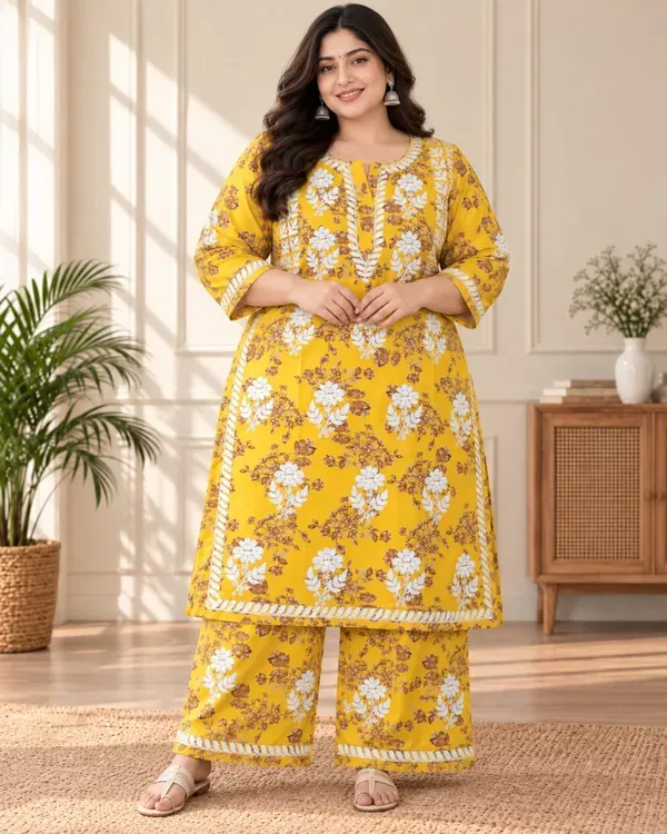 Yellow_Cotton_Printed_Chikankari_Kurta_And_Plazzo_Set