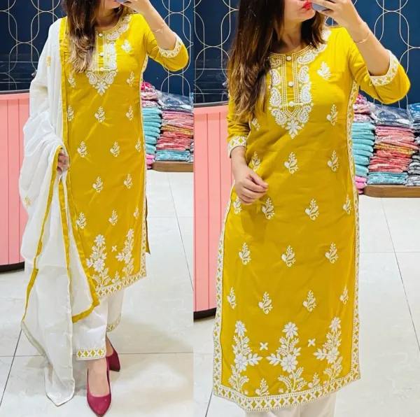Yellow_Women_S_Rayon_Embroidered_Kurta_Pant_With_Dupatta_Set