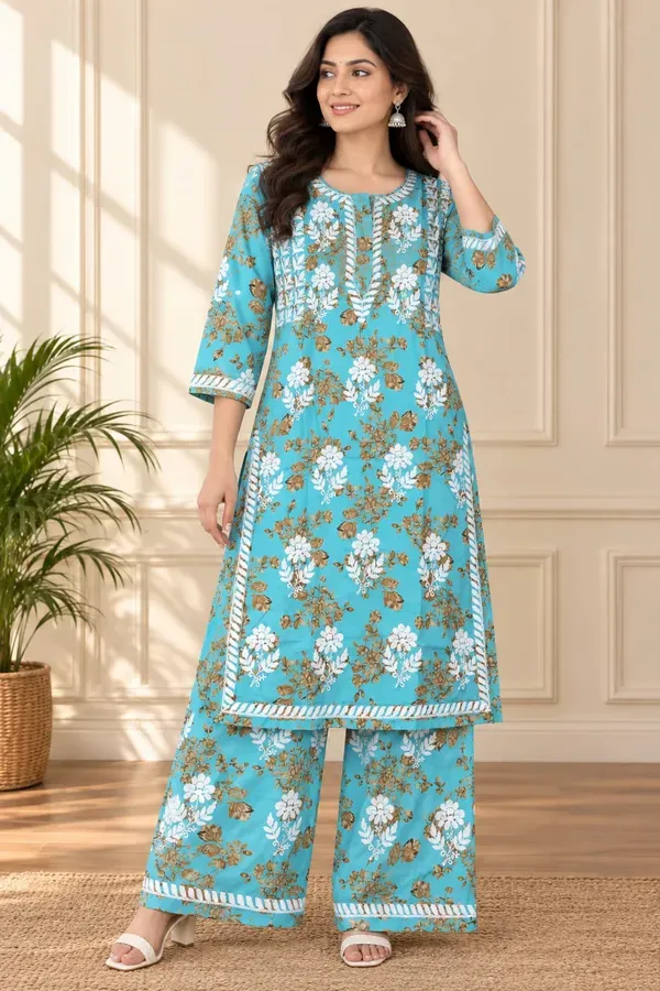 Pool_Buy_Mulmul_Cotton_Printed_Chikankari_Kurta_And_Plazzo_Set