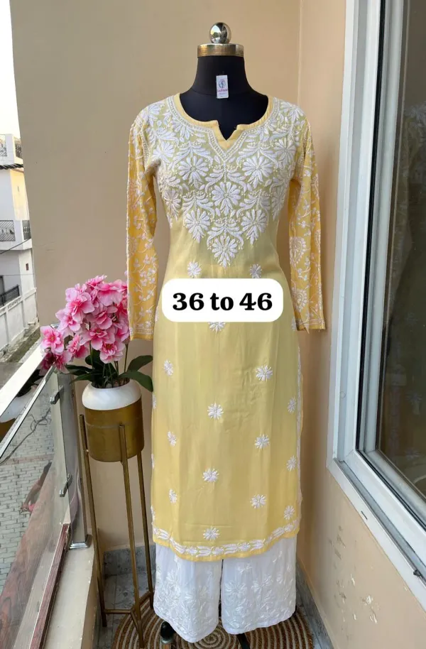 Light_Lemon_Chikankari_Work_Cotton_Thread_Rayon_Palazo_Kurtis