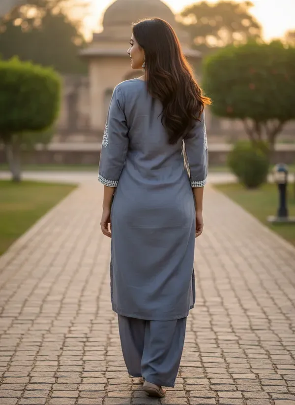 Grey_Elegant_Chikankari_Kurta_With_Palazzo