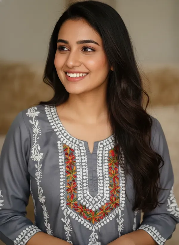 Grey_Elegant_Chikankari_Kurta_With_Palazzo