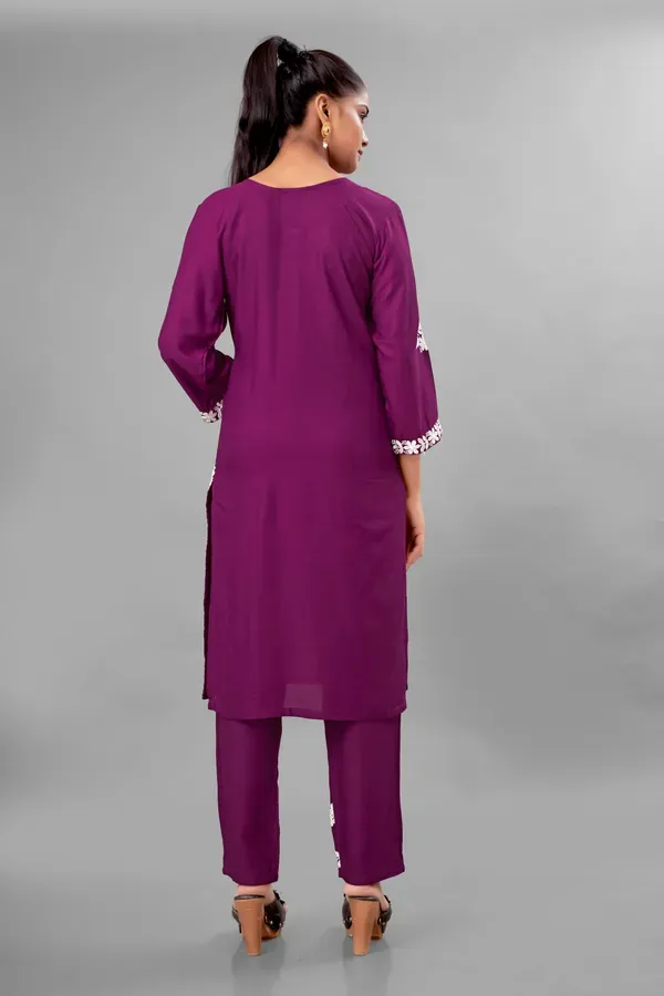 Wine_Partywear_Chikankari_Straight_Kurta_Palazzo_Set_Readymade_For_Women