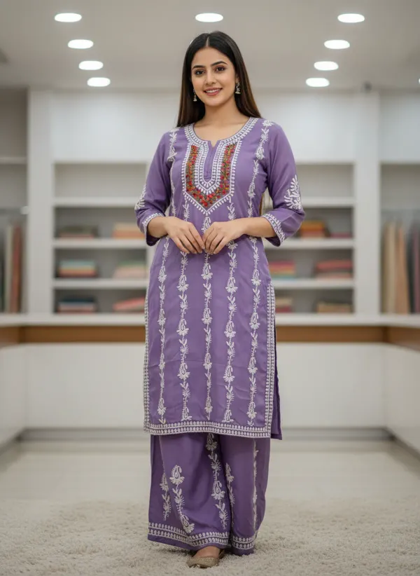 Light_Purple_Elegant_Chikankari_Kurta_With_Palazzo