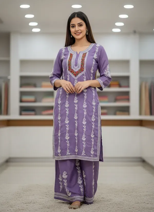 Light_Purple_Elegant_Chikankari_Kurta_With_Palazzo