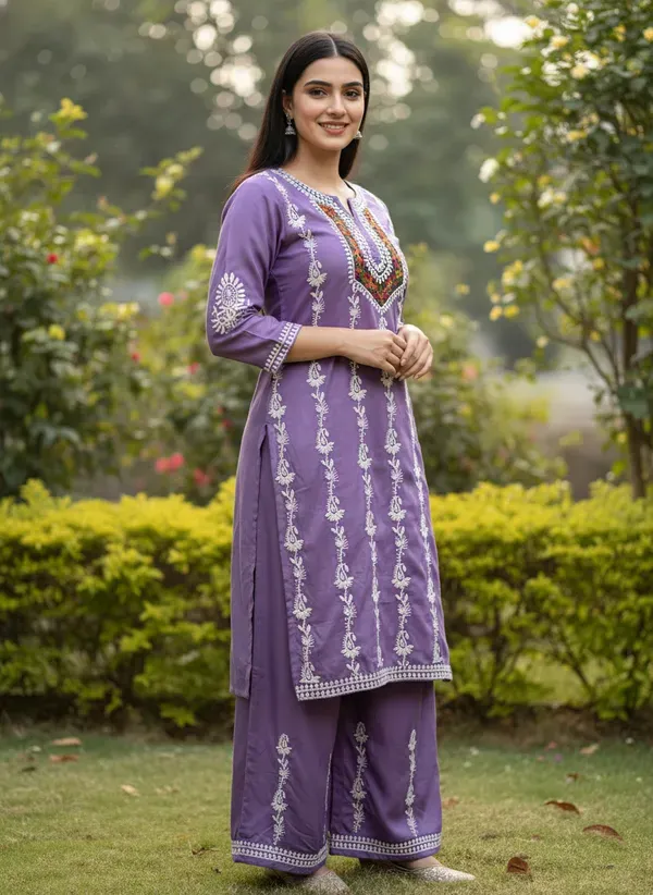Light_Purple_Elegant_Chikankari_Kurta_With_Palazzo
