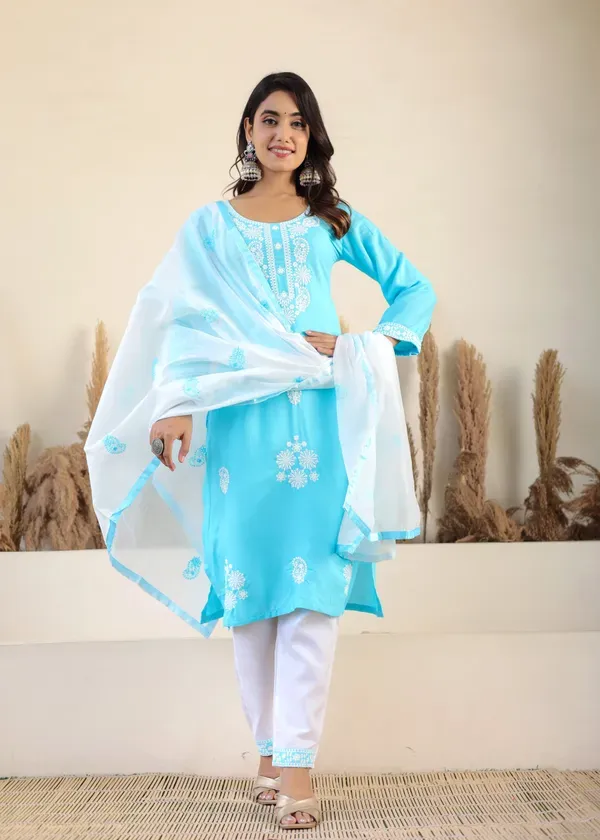 Firoji_Rayon_Chikankari_Kurti_With_Dupatta_And_Bottom_Wear_3_Piece_Set_For_Women