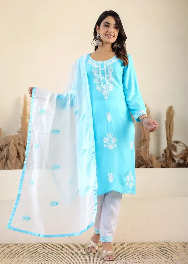 Firoji_Rayon_Chikankari_Kurti_With_Dupatta_And_Bottom_Wear_3_Piece_Set_For_Women