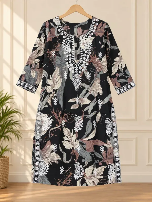 Black_Cotton_Printed_Chikankari_Work_Kurti_Set