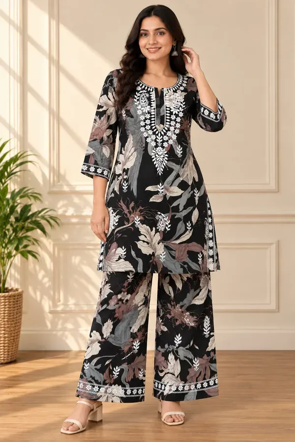 Black_Cotton_Printed_Chikankari_Work_Kurti_Set