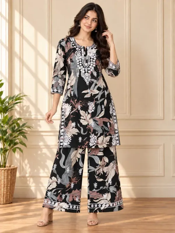 Black_Cotton_Printed_Chikankari_Work_Kurti_Set