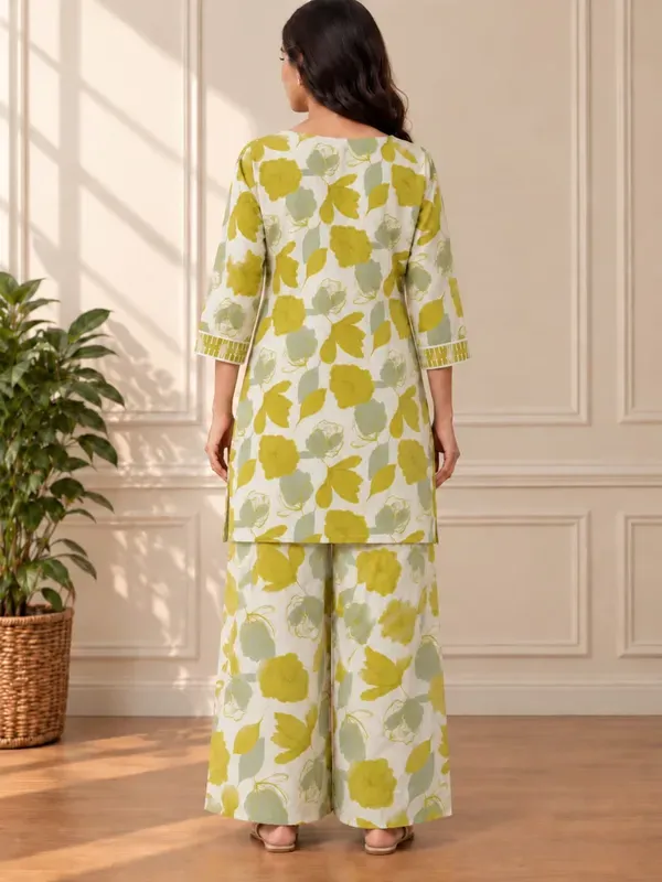 Lemon_Designer_Cotton_Printed_Chikankari_Work_Kurta_And_Plazzo_Set
