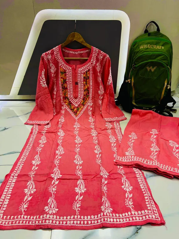 Gajari_Royal_Multi_Thread_Chikankari_Kurti_Plazzo_Set