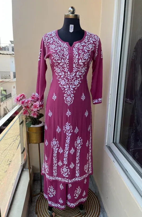 Magenta_Buy_Stylish_Ethnic_Chikankari_Kurta_With_Plazzzo_Set