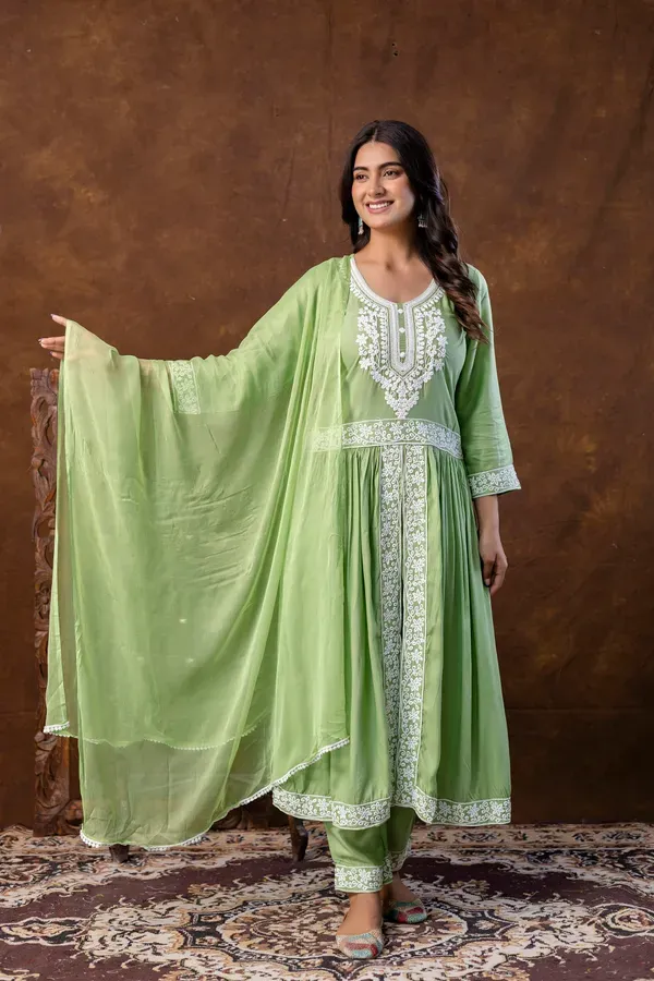 Pista_Women_Embroidered_Fashionable_Printed_Naira_Cut_Kurta_Pant_And_Dupatta_Set_For_Wedding_Party_Festivals