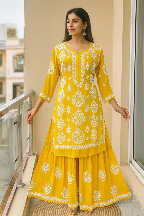 Yellow_New_Stylish_Kurta_And_Sarara_Set