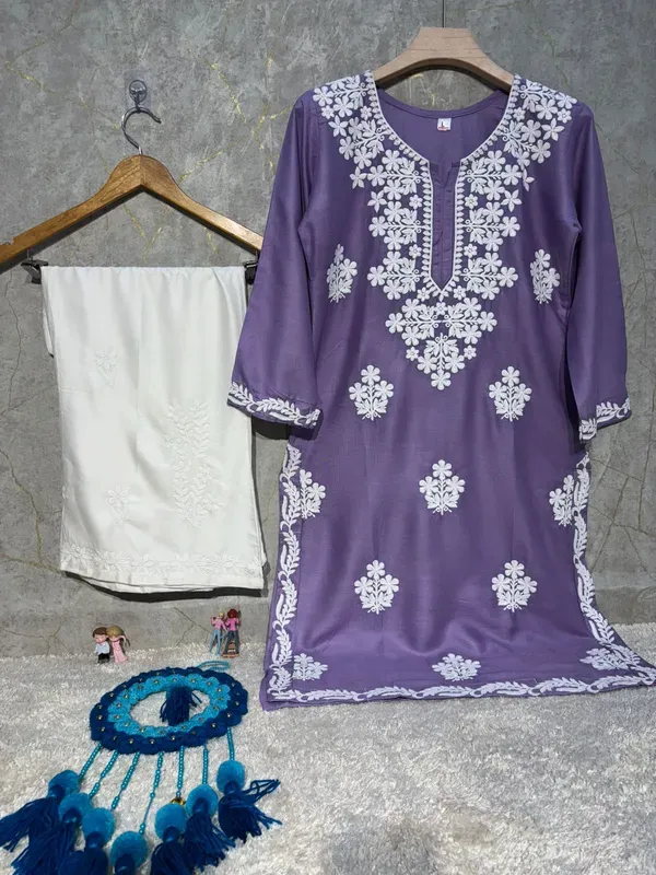 Light_Purple_Rayon_Kurti_And_Plazzo_Set_For_Women