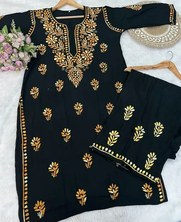 Black_Chiku_Traditional_Chikankari_Work_Kurta_Set