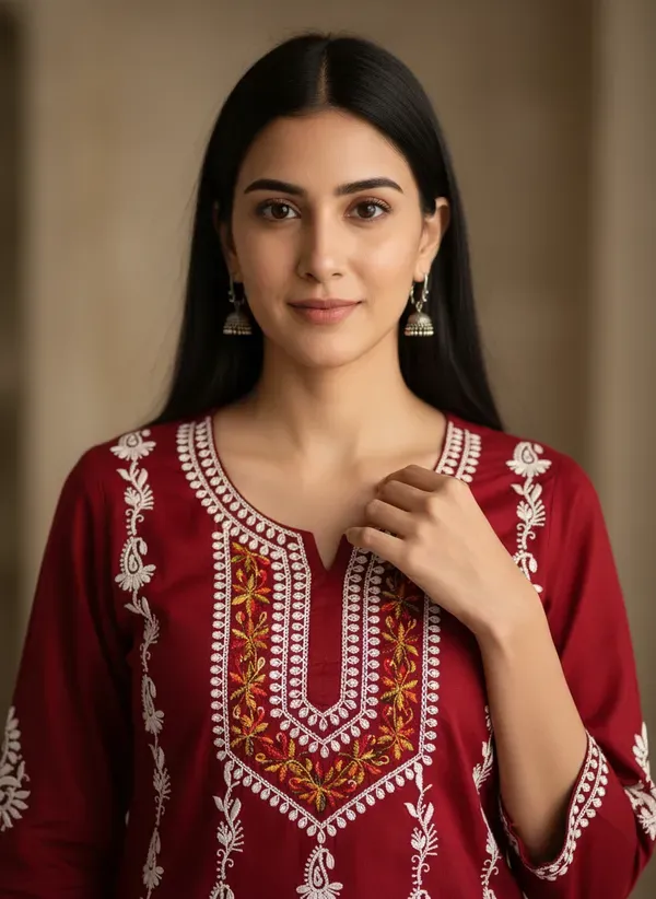 Maroon_Elegant_Chikankari_Kurta_With_Palazzo