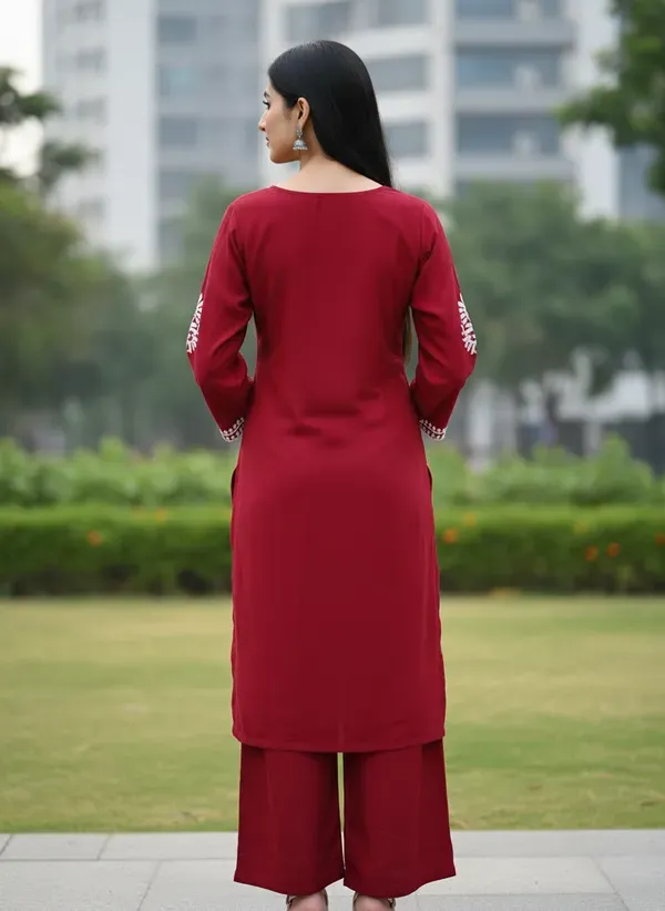 Maroon_Elegant_Chikankari_Kurta_With_Palazzo