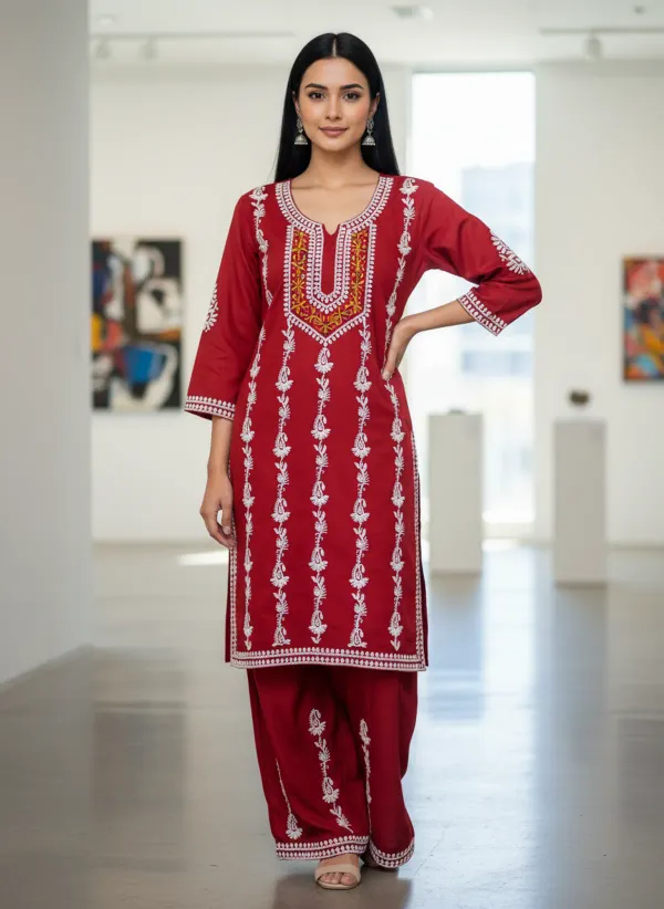 Maroon_Elegant_Chikankari_Kurta_With_Palazzo