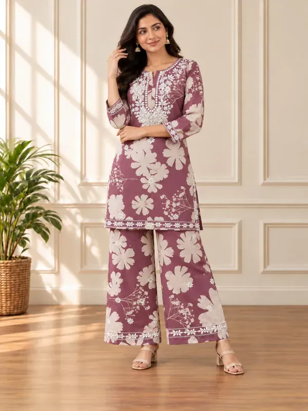 Misty_Rose_Designer_Cotton_Printed_Chikankari_Work_Kurta_And_Plazzo_Set