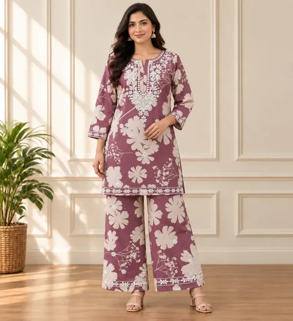 Misty_Rose_Designer_Cotton_Printed_Chikankari_Work_Kurta_And_Plazzo_Set