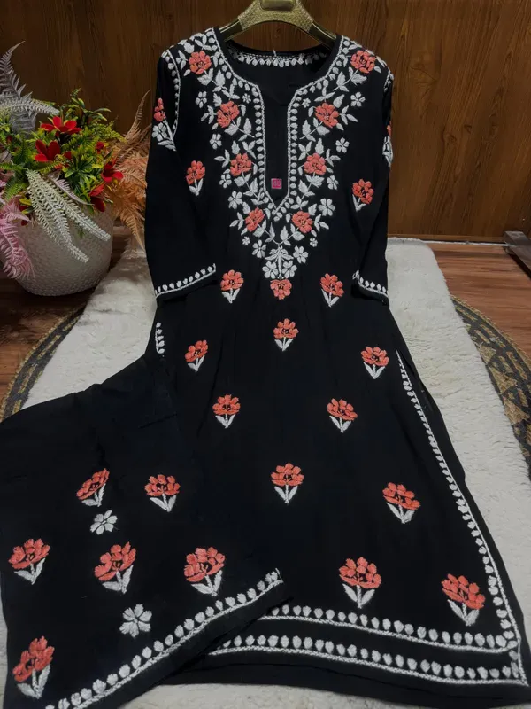 Black_Peach_Chikankari_Beautiful_Affordable_Dual_Thread_Color_Rayon_Plazzo