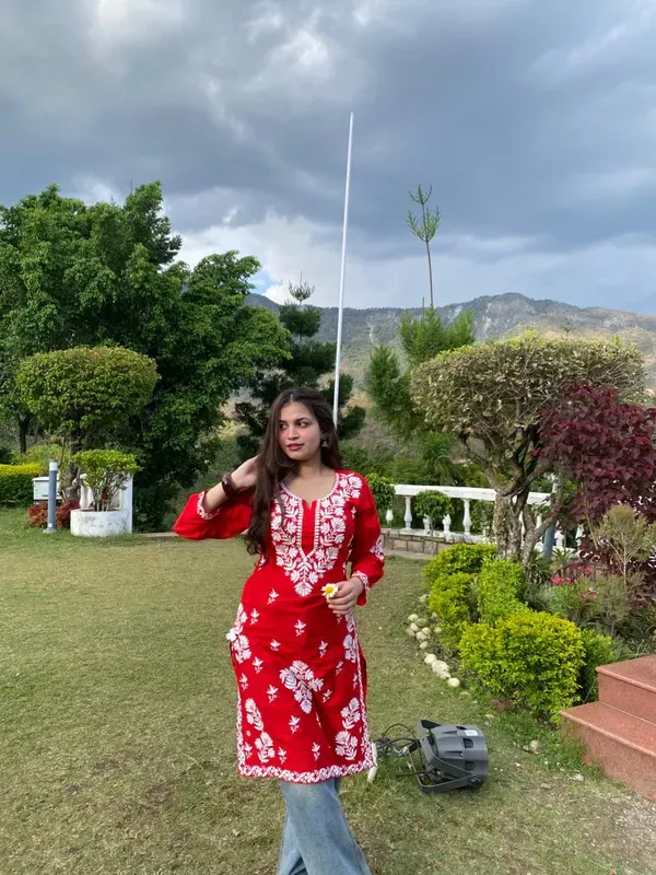 Red_Chikankari_Reyon_Kurti_With_Afgani_Salwar_Suit