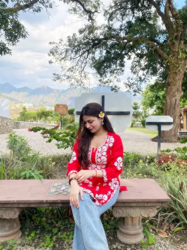 Red_Chikankari_Reyon_Kurti_With_Afgani_Salwar_Suit
