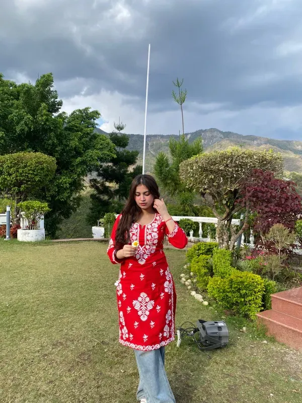 Red_Chikankari_Reyon_Kurti_With_Afgani_Salwar_Suit