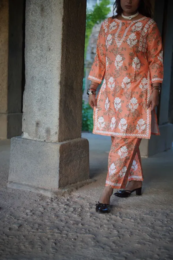 Orange_Buy_Mulmul_Cotton_Printed_Chikankari_Kurta_And_Plazzo_Set