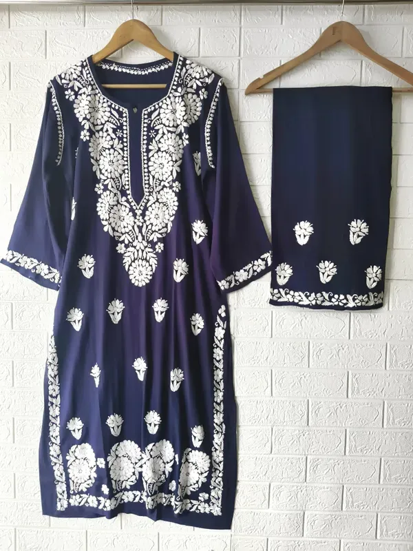 Blue_Stylish_Chikankari_Heavy_Kurta_And_Plazzo_Set