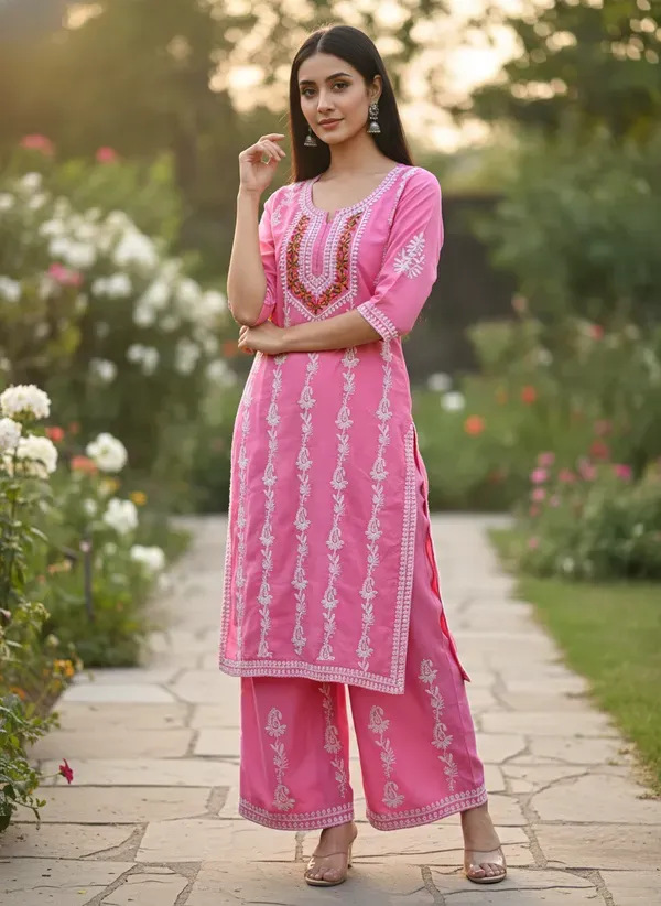 Pink_Elegant_Chikankari_Kurta_With_Palazzo