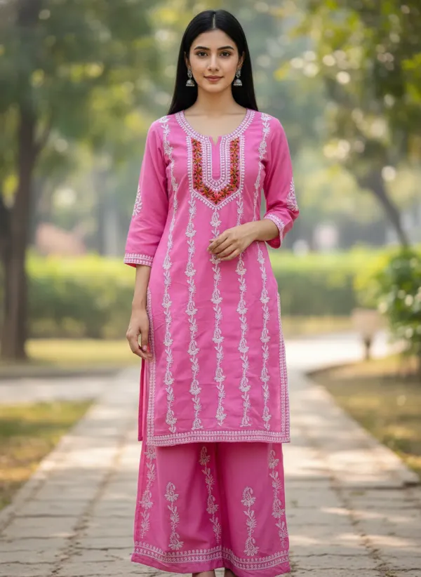 Pink_Elegant_Chikankari_Kurta_With_Palazzo
