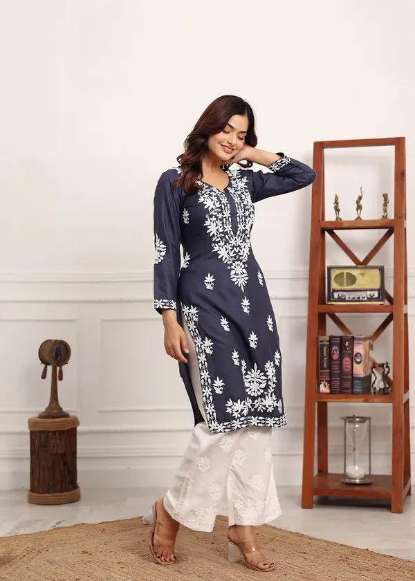 D_Grey_Elegant_Chikankari_Below_Knee_Length_Kurti_Plazo_Set_Perfect_For_All_Occasion