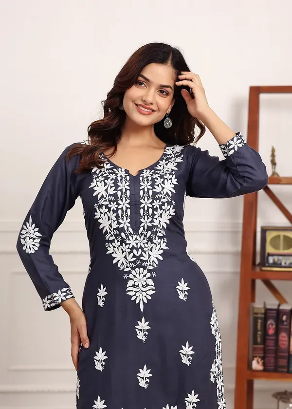 D_Grey_Elegant_Chikankari_Below_Knee_Length_Kurti_Plazo_Set_Perfect_For_All_Occasion