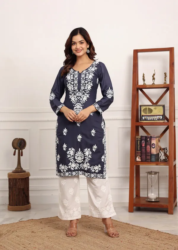 D_Grey_Elegant_Chikankari_Below_Knee_Length_Kurti_Plazo_Set_Perfect_For_All_Occasion