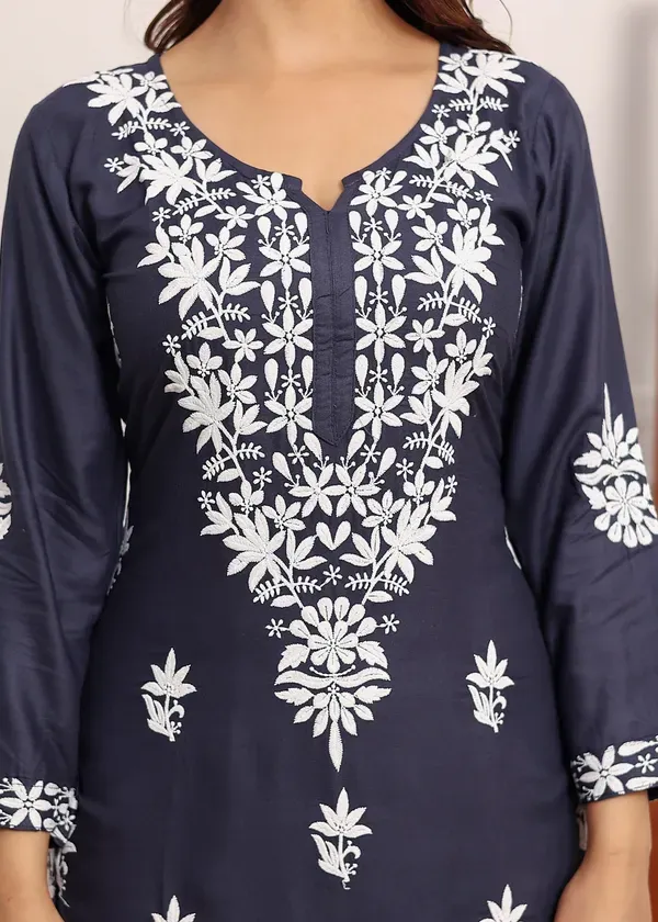 D_Grey_Elegant_Chikankari_Below_Knee_Length_Kurti_Plazo_Set_Perfect_For_All_Occasion