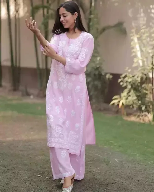 Pink_Women_Embroidery_Chikankari_Kurti_Plazzo_Set