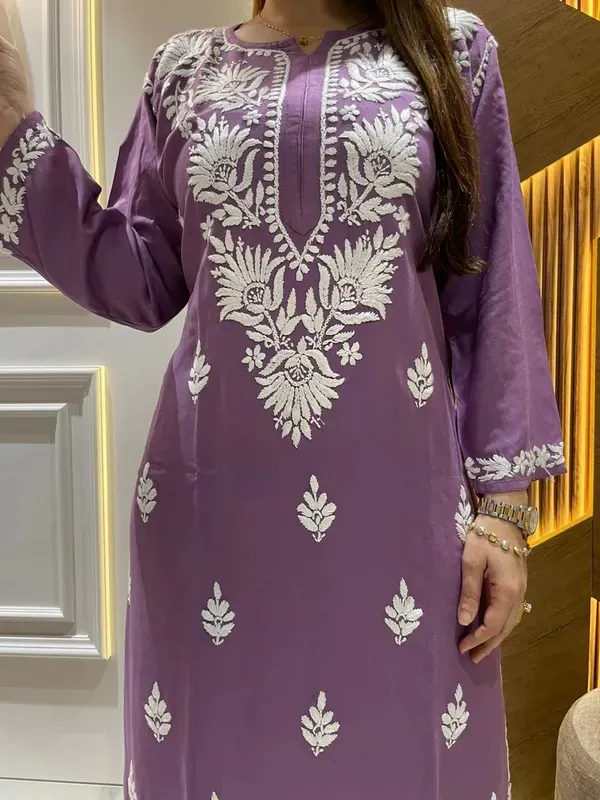 Magenta_Diwali_Speacial_Chikankari_Work_Kurti_And_Plazzo_Set