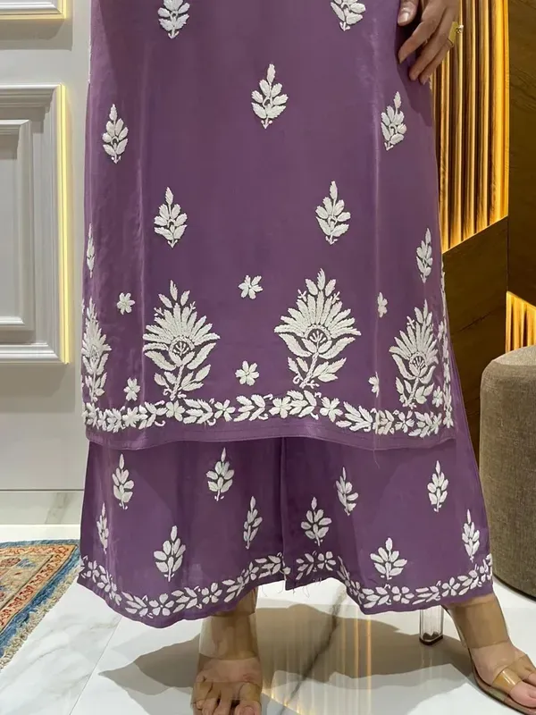 Magenta_Diwali_Speacial_Chikankari_Work_Kurti_And_Plazzo_Set