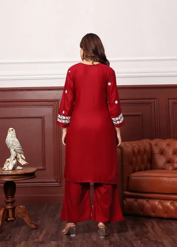 Maroon_Premium_Rayon_Kurti_Plazo_Set