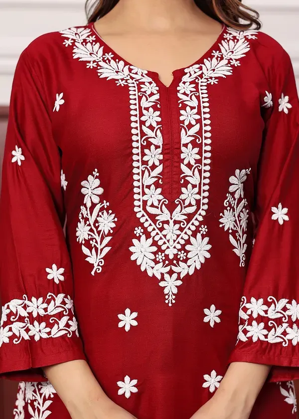 Maroon_Premium_Rayon_Kurti_Plazo_Set